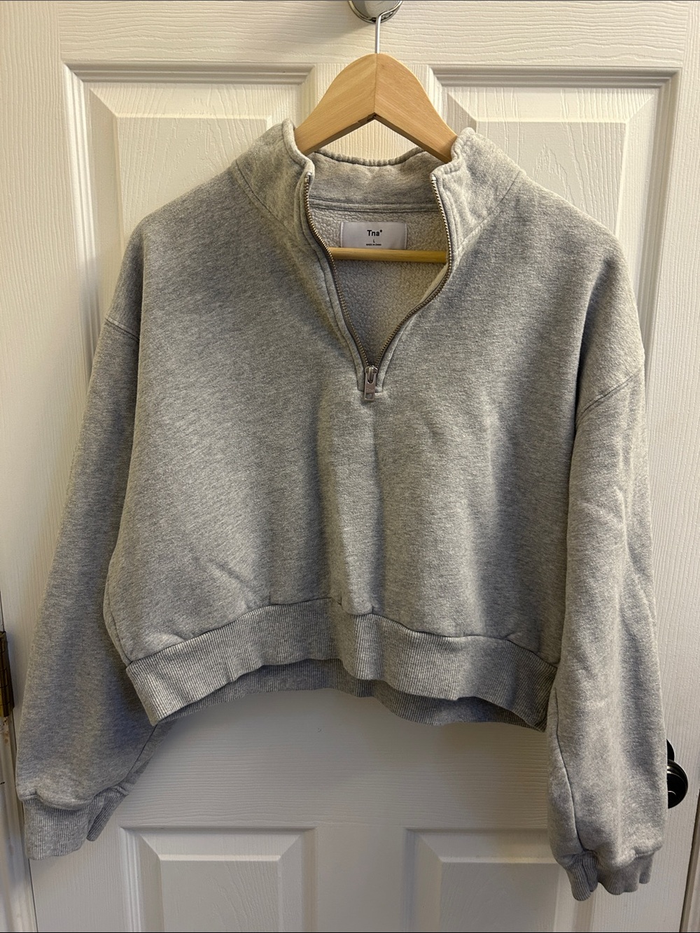 TNA Light Grey Cropped Half-Zip Sweatshirt
